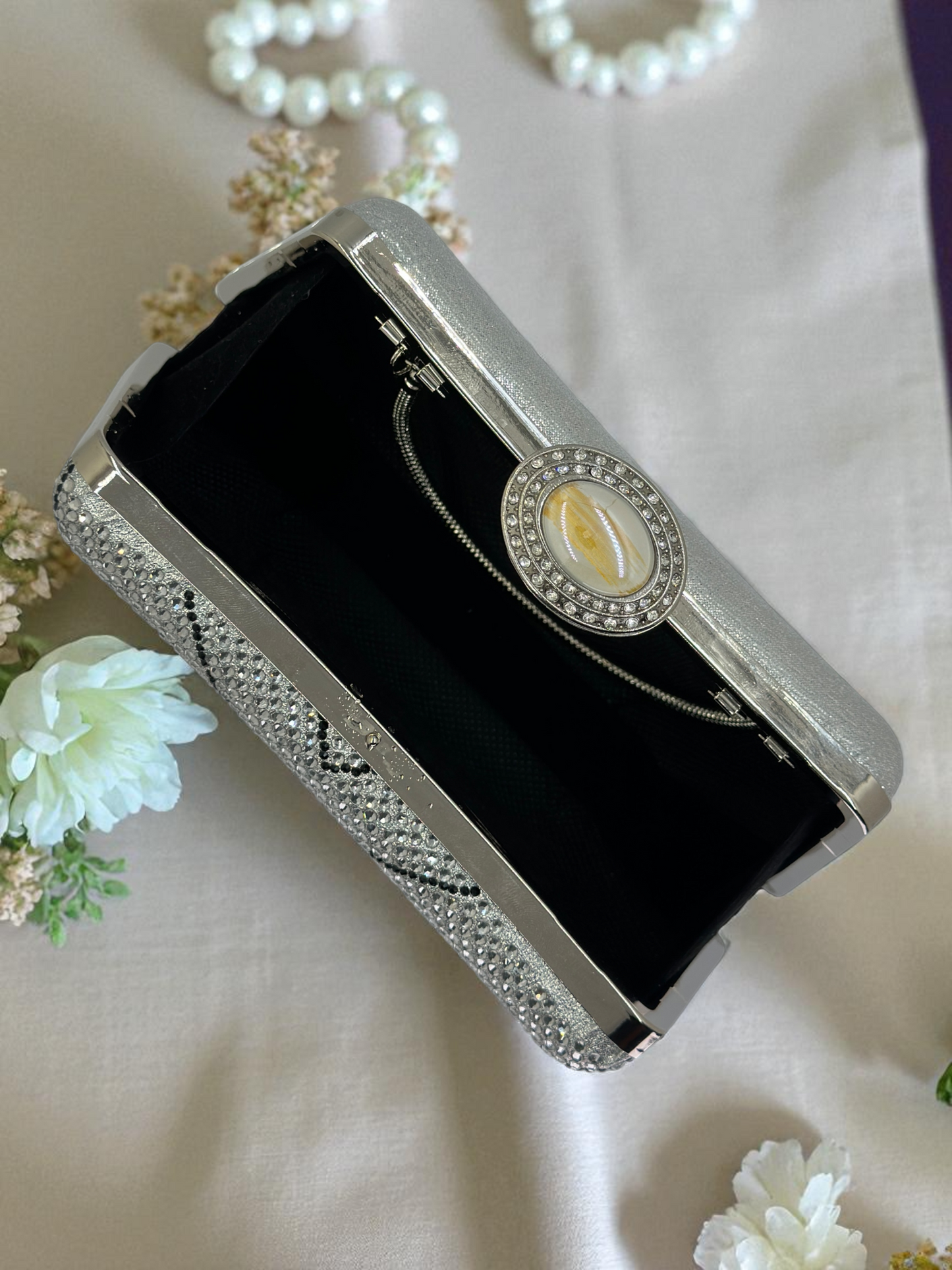 Lüks Kristal İnci Detaylı Abiye Çanta | Düğün ve Gece Clutch