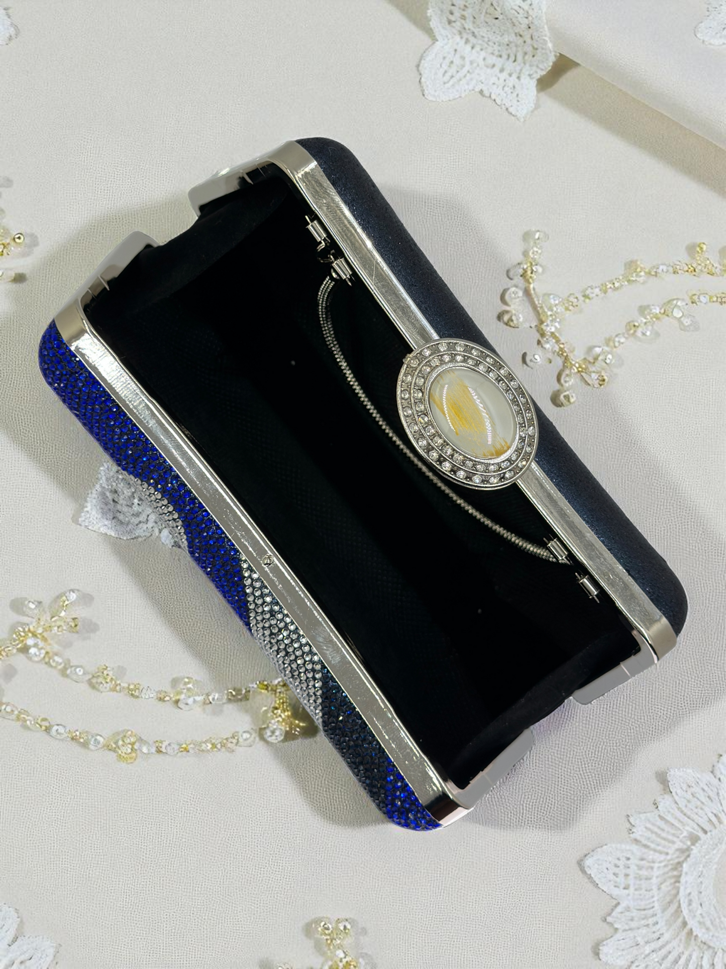 Lüks Kristal ve İnci Gece Çantası Clutch