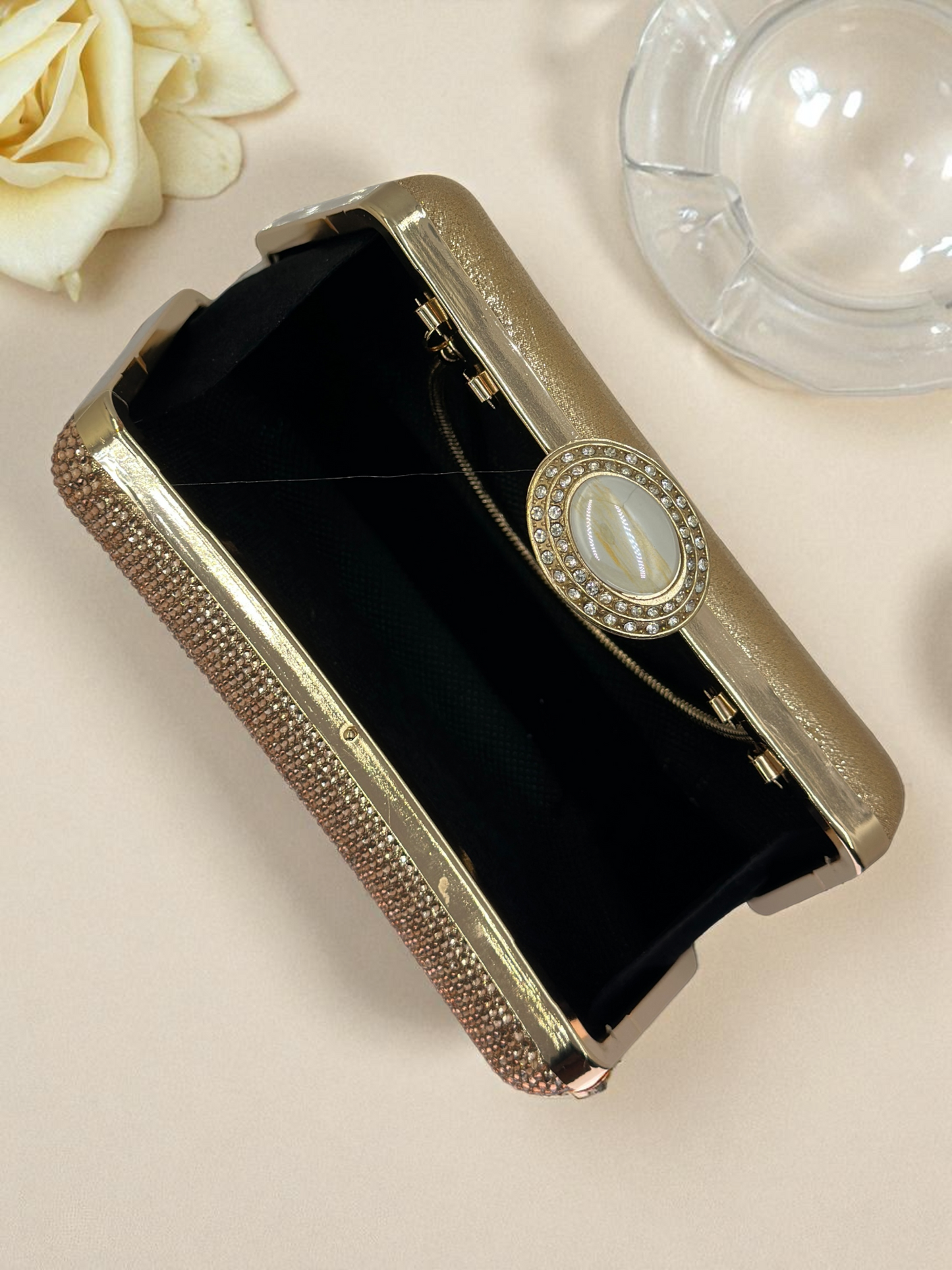 Full Kristal ve İnci Abiye Çanta | Lüks Gümüş Gece Clutch