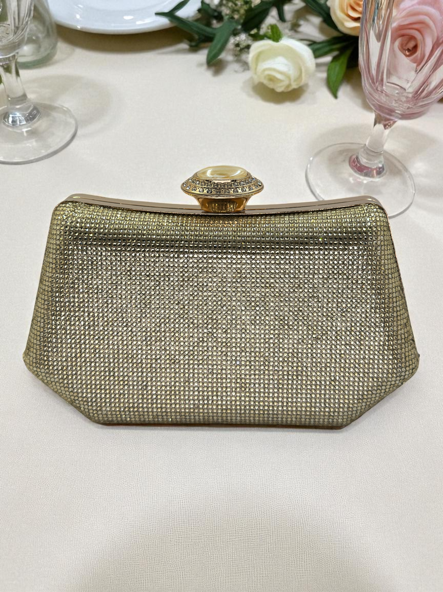 Full Kristal ve İnci Abiye Çanta | Lüks Gümüş Gece Clutch