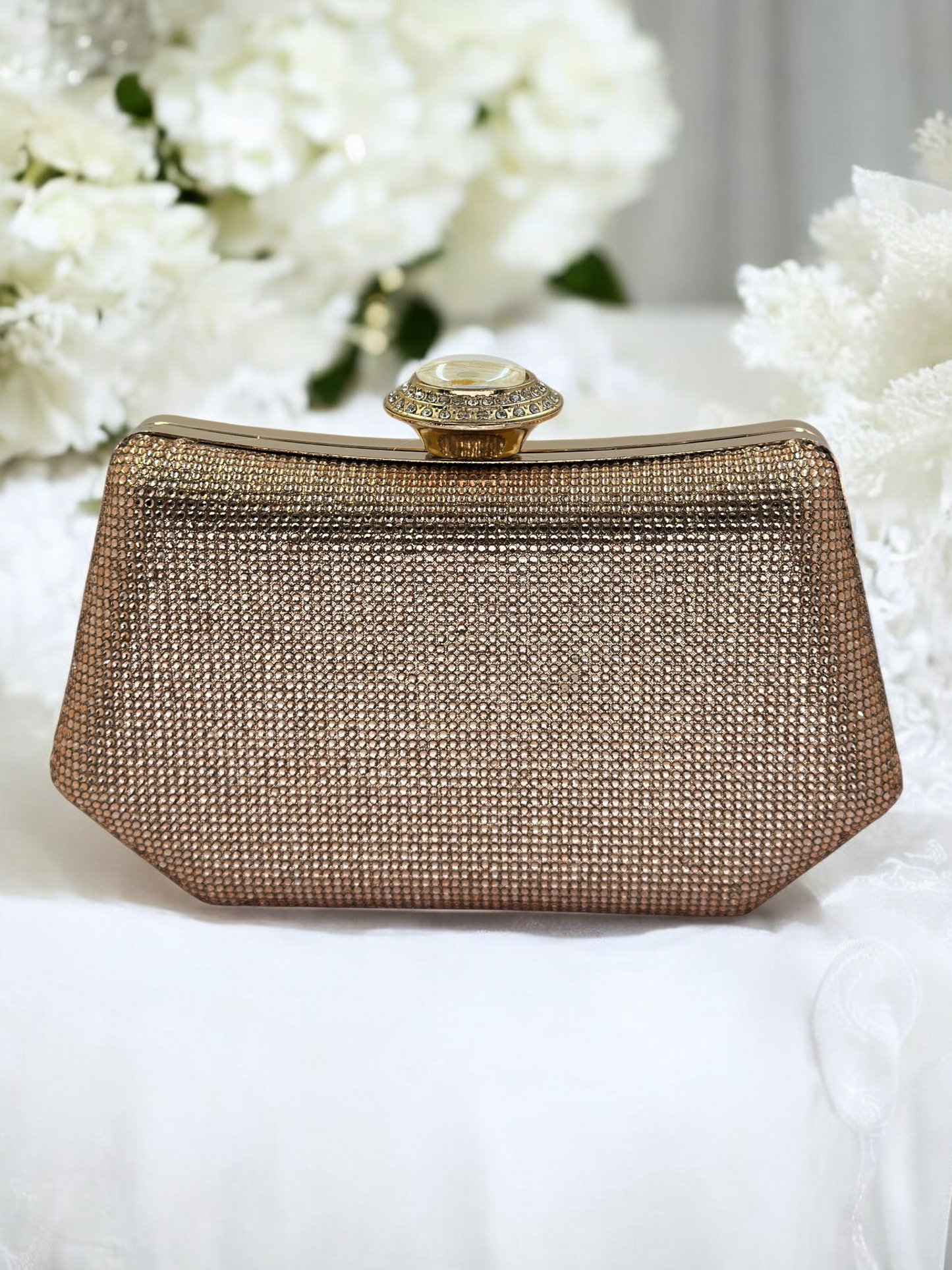 Full Kristal ve İnci Abiye Çanta | Lüks Gümüş Gece Clutch