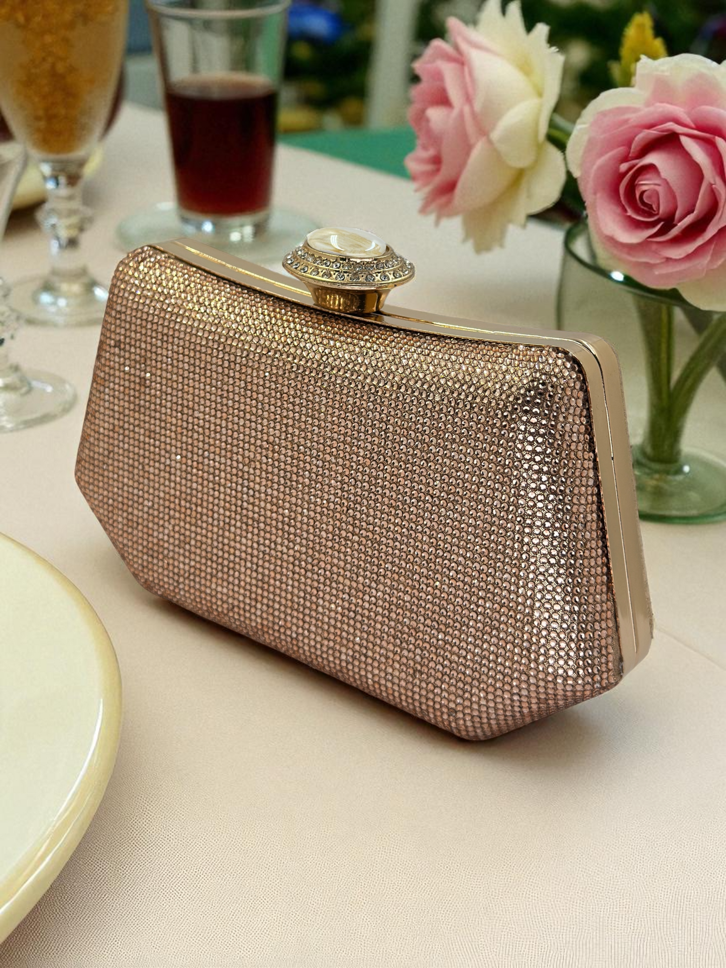 Full Kristal ve İnci Abiye Çanta | Lüks Gümüş Gece Clutch