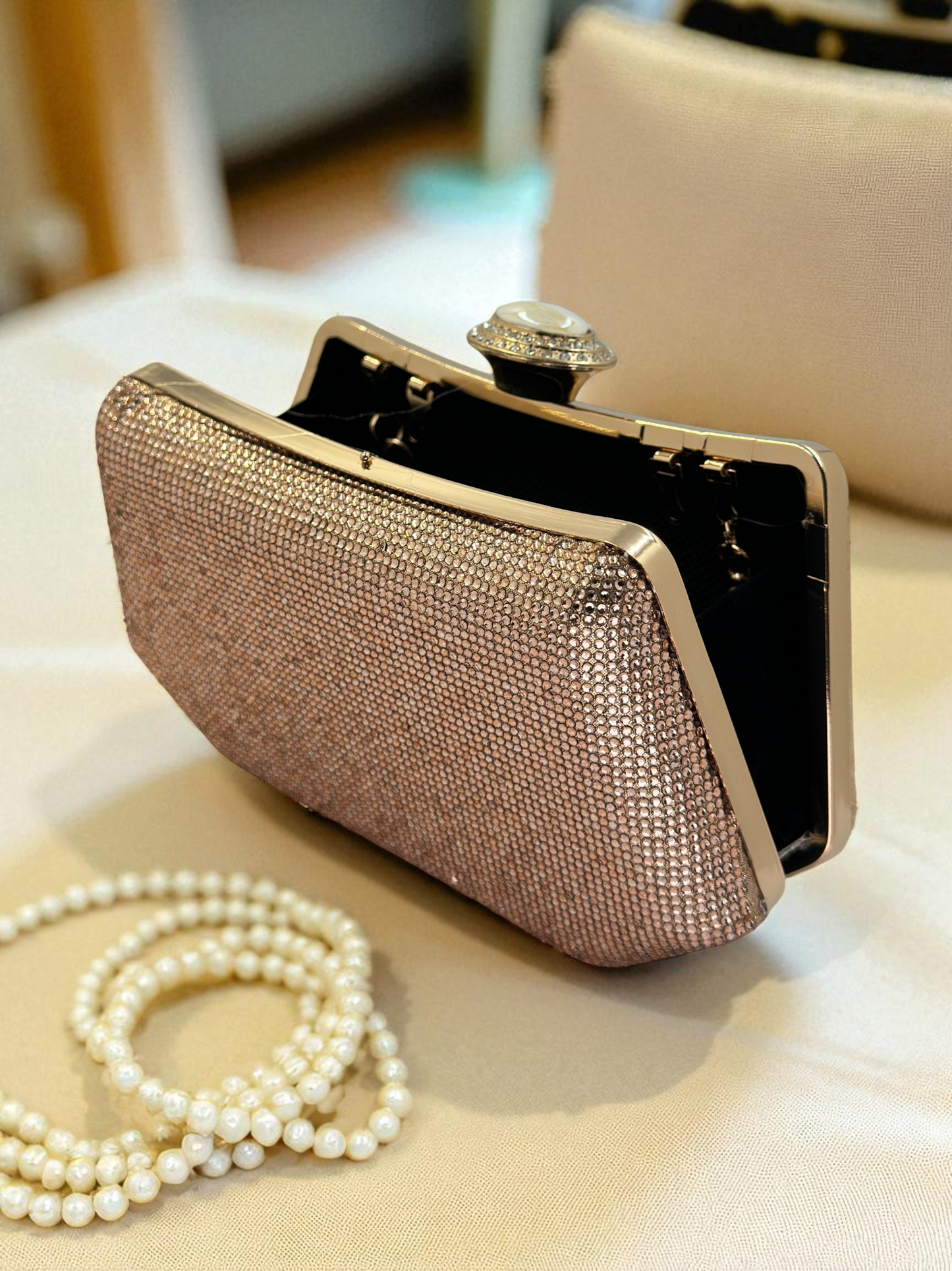 Full Kristal ve İnci Abiye Çanta | Lüks Gümüş Gece Clutch