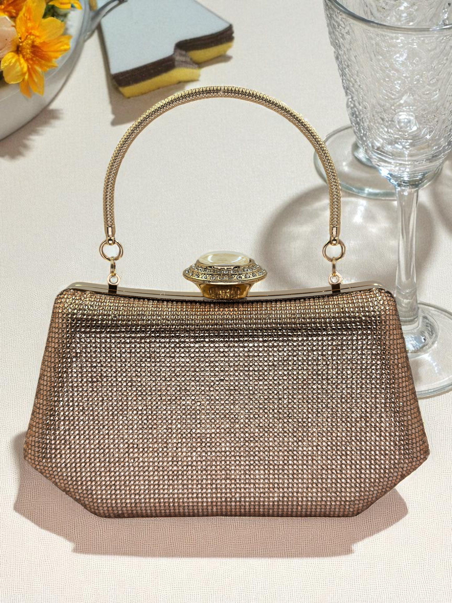 Full Kristal ve İnci Abiye Çanta | Lüks Gümüş Gece Clutch