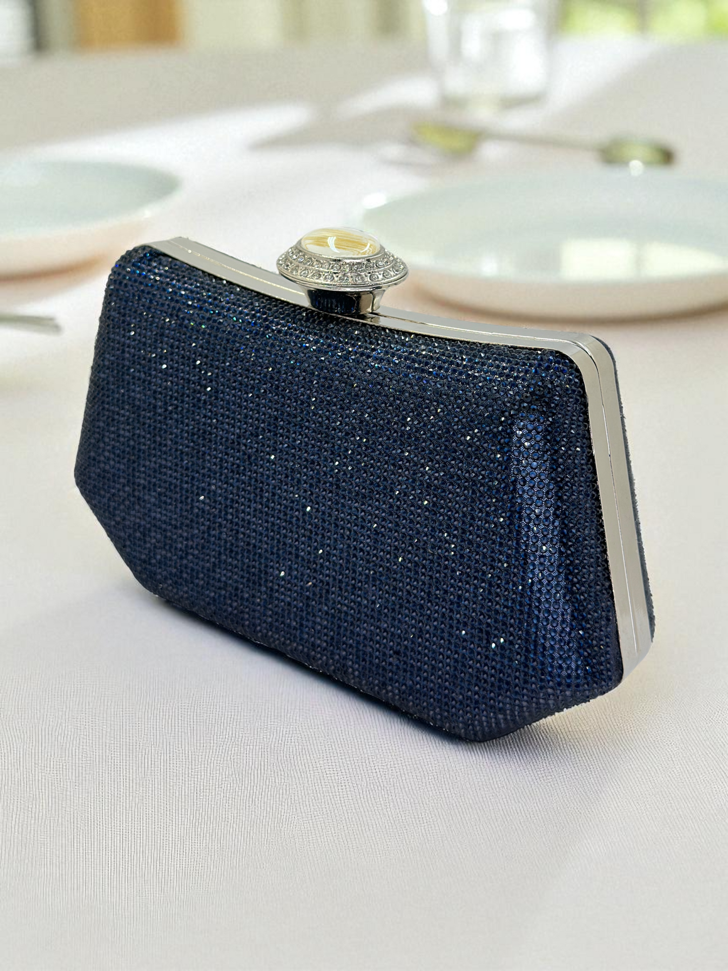 Full Kristal ve İnci Abiye Çanta | Lüks Gümüş Gece Clutch