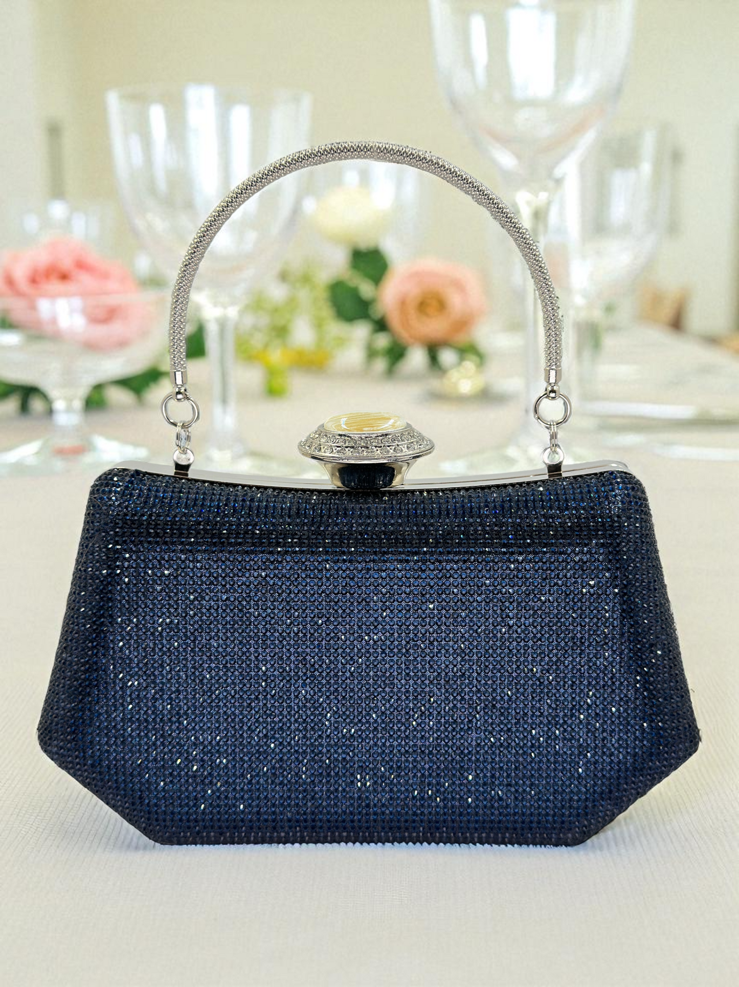Full Kristal ve İnci Abiye Çanta | Lüks Gümüş Gece Clutch