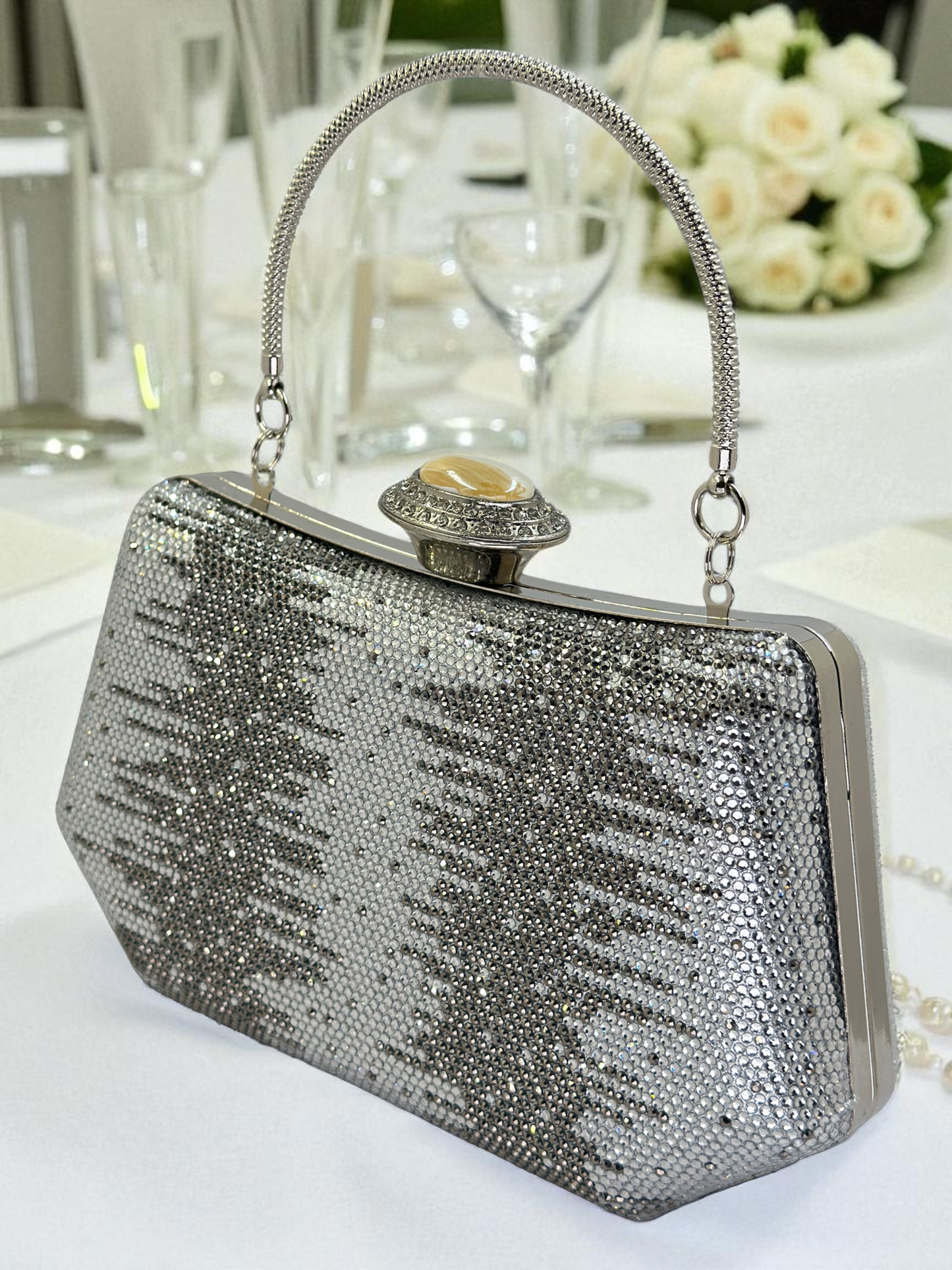 İnci ve Kristal Taşlı Lüks Abiye Çanta | Düğün Gece Clutch