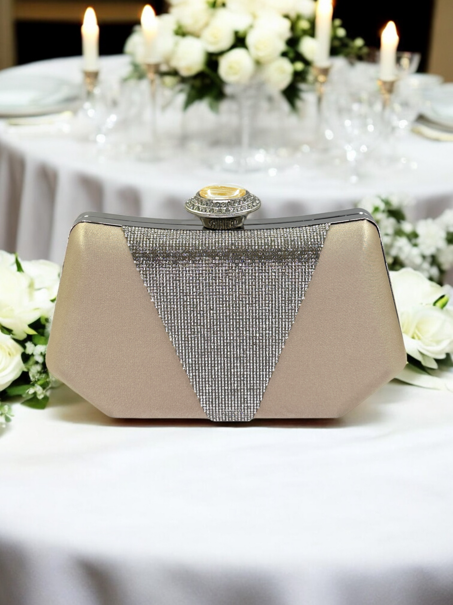 Lüks Saten Abiye Çanta | İnci Detaylı Kristal Gece Clutch