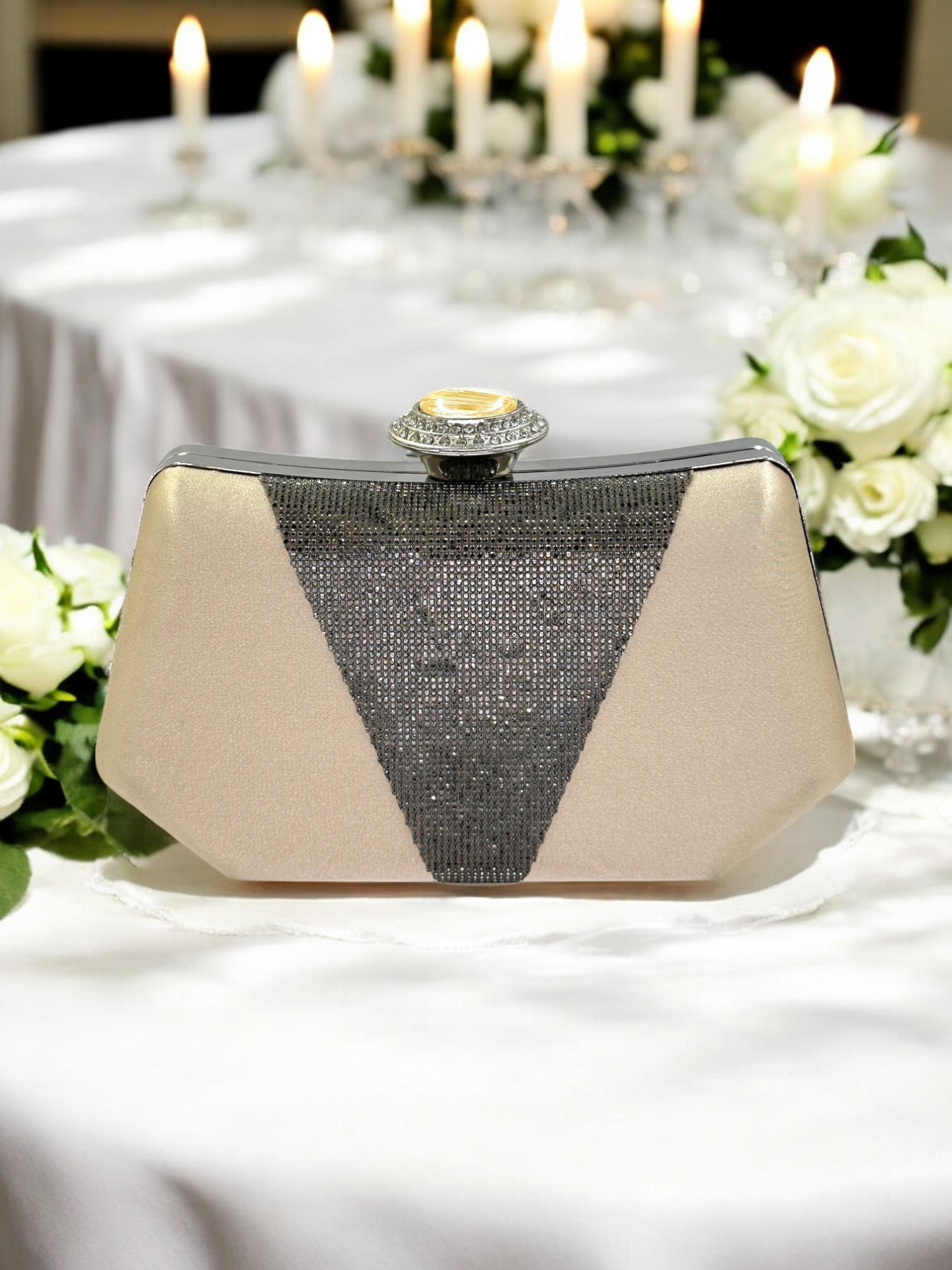 Lüks Saten Abiye Çanta | İnci Detaylı Kristal Gece Clutch