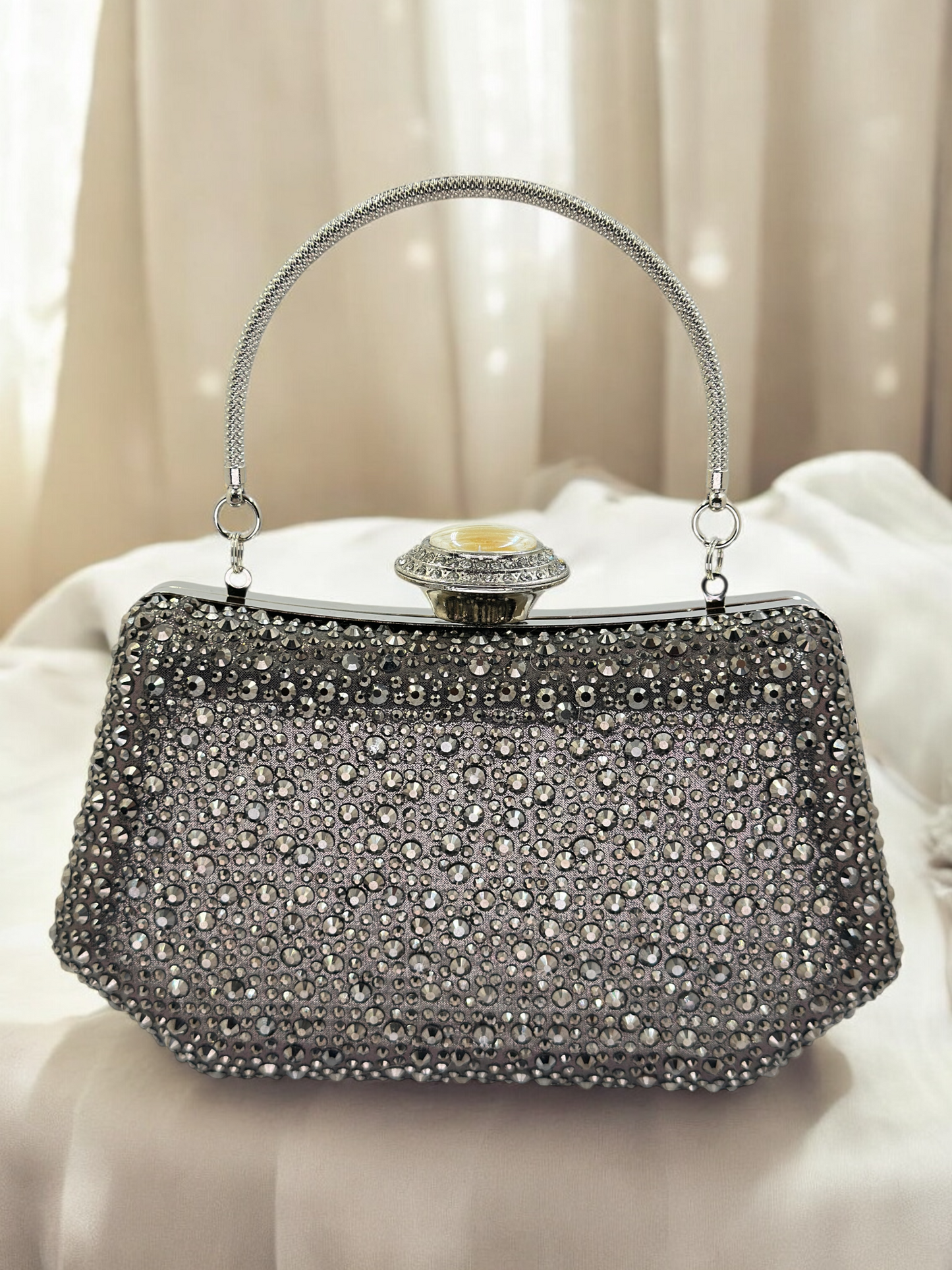 Lüks Kristal ve İnci Gece Çantası Clutch