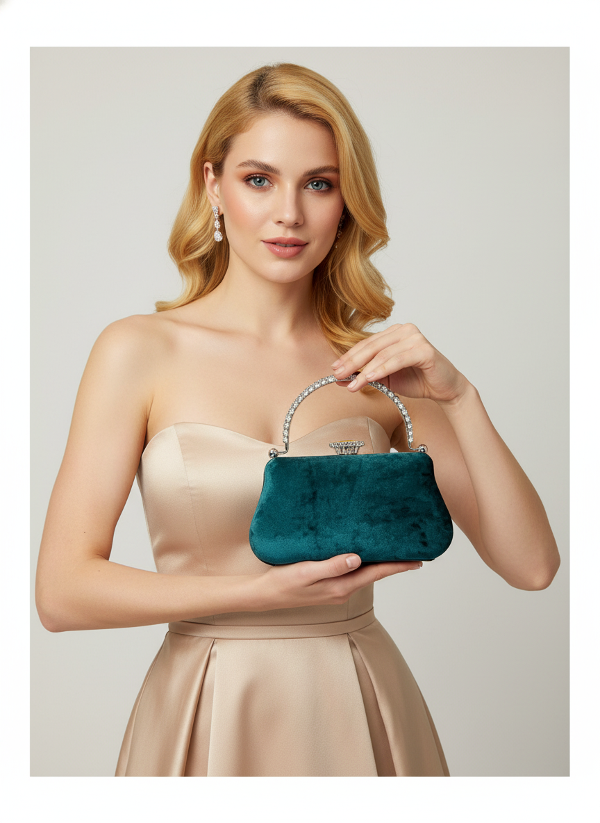 Lüks Kadife İnci İşlemeli Abiye Çanta | Gece ve Düğün Çantası