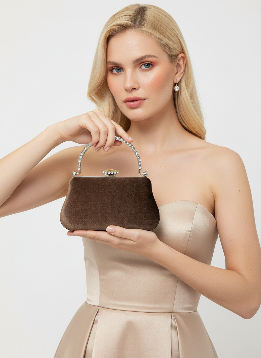 Lüks Kadife İnci İşlemeli Abiye Çanta | Gece ve Düğün Çantası