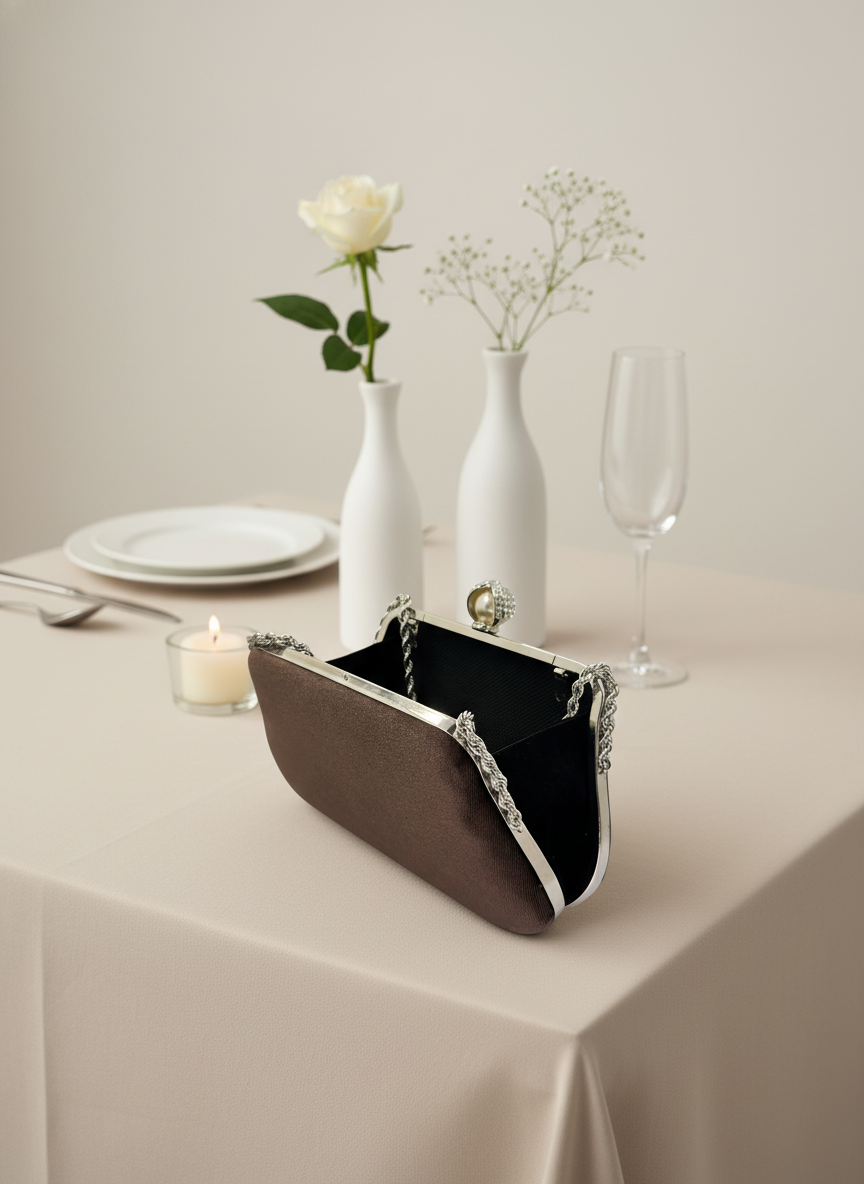 Lüks Kadife Zincir Ve İnci İşlemeli Abiye Çanta | Gece ve Düğün Çantası