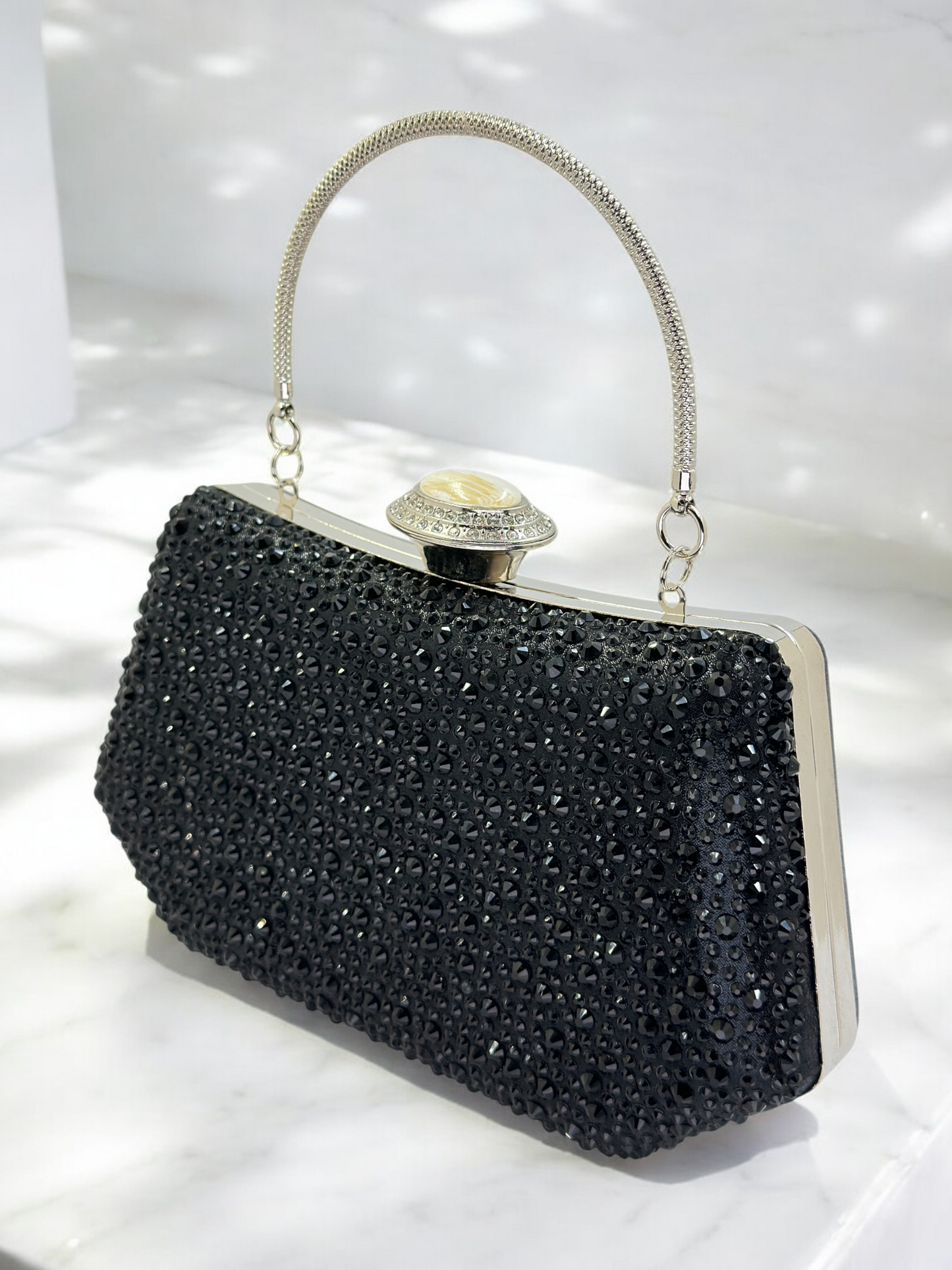 Lüks Kristal ve İnci Gece Çantası Clutch