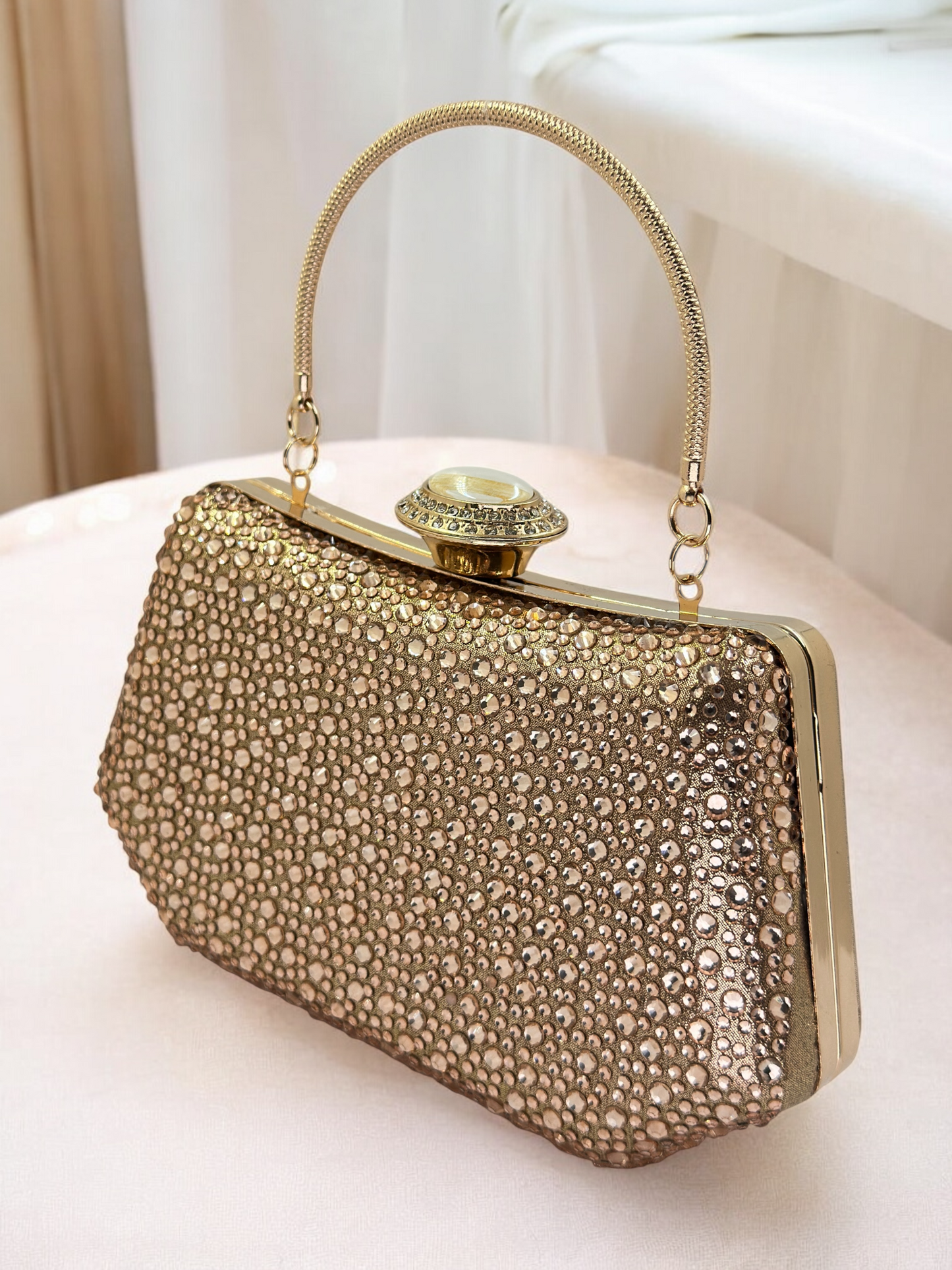 Lüks Kristal ve İnci Gece Çantası Clutch