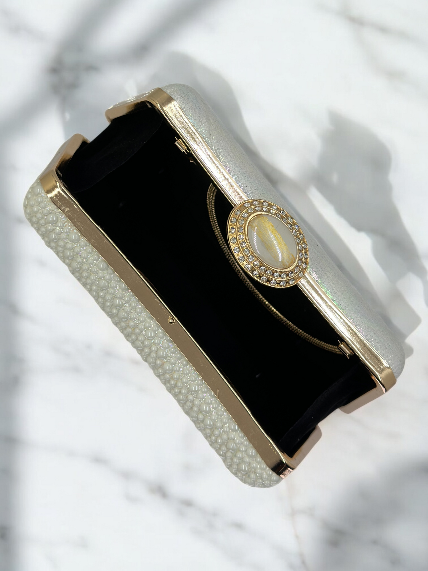 Lüks Kristal ve İnci Gece Çantası Clutch