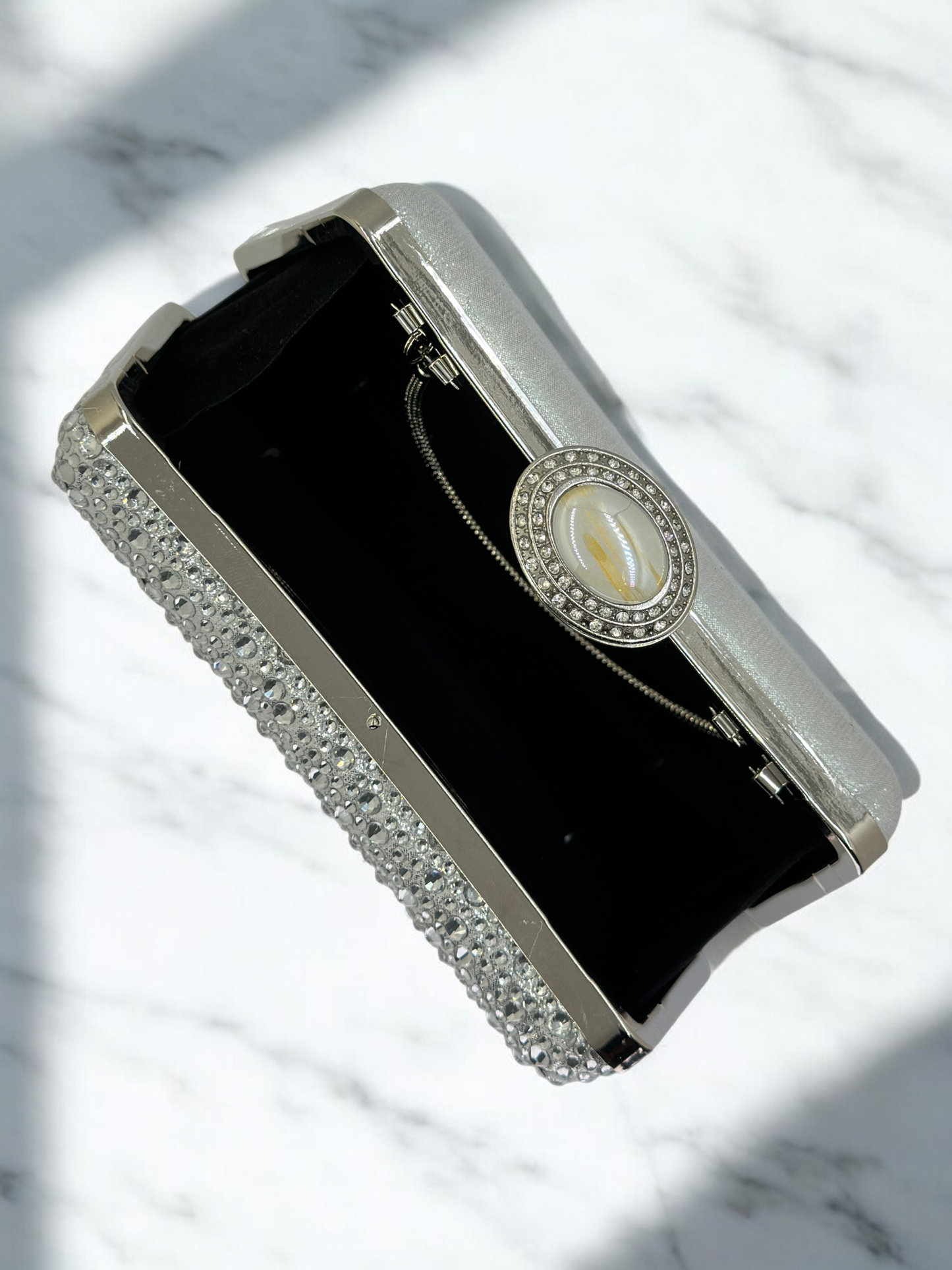 Lüks Kristal ve İnci Gece Çantası Clutch