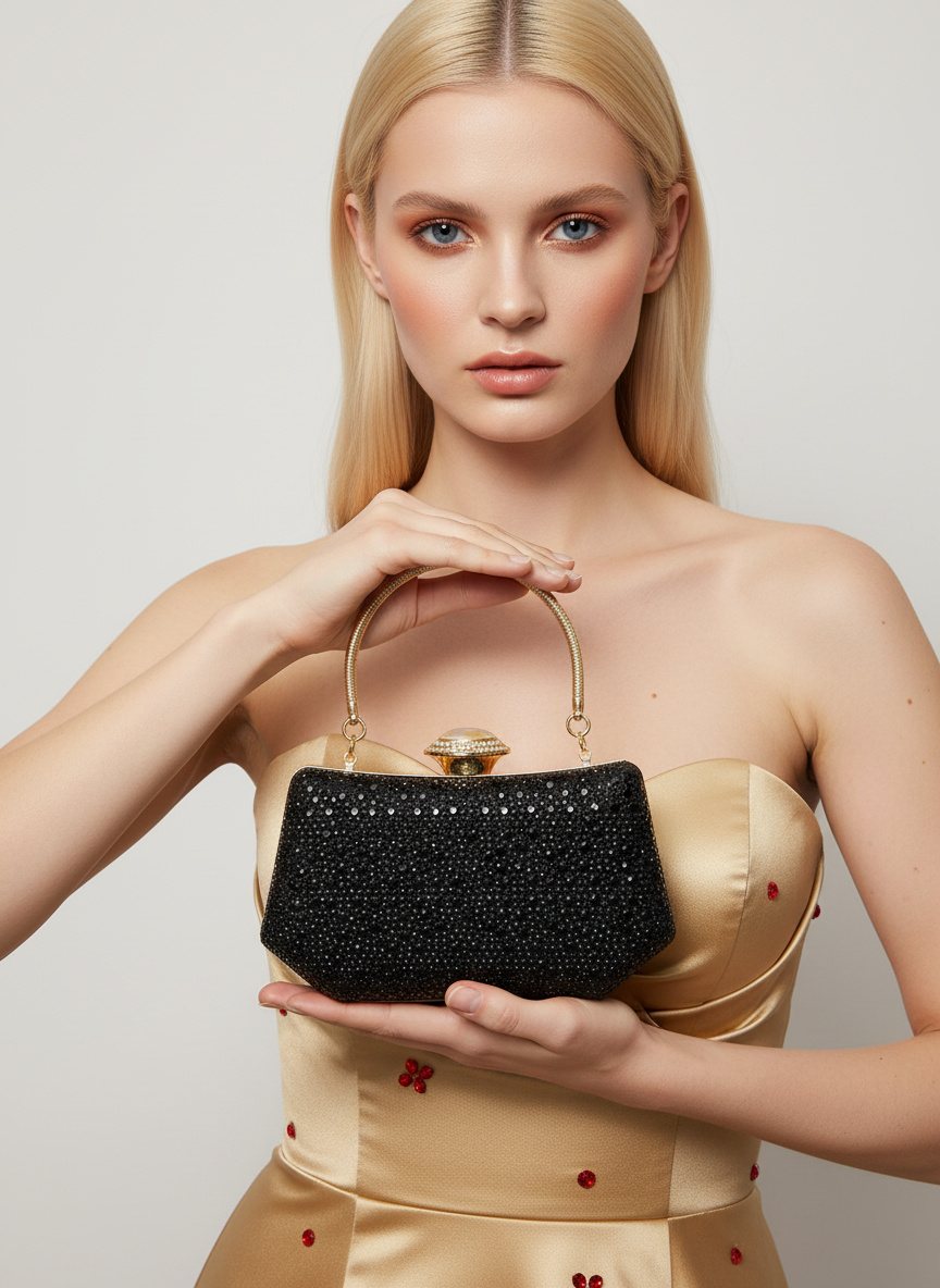 Lüks Kristal İnci Detaylı Abiye Çanta | Düğün Nişan Clutch