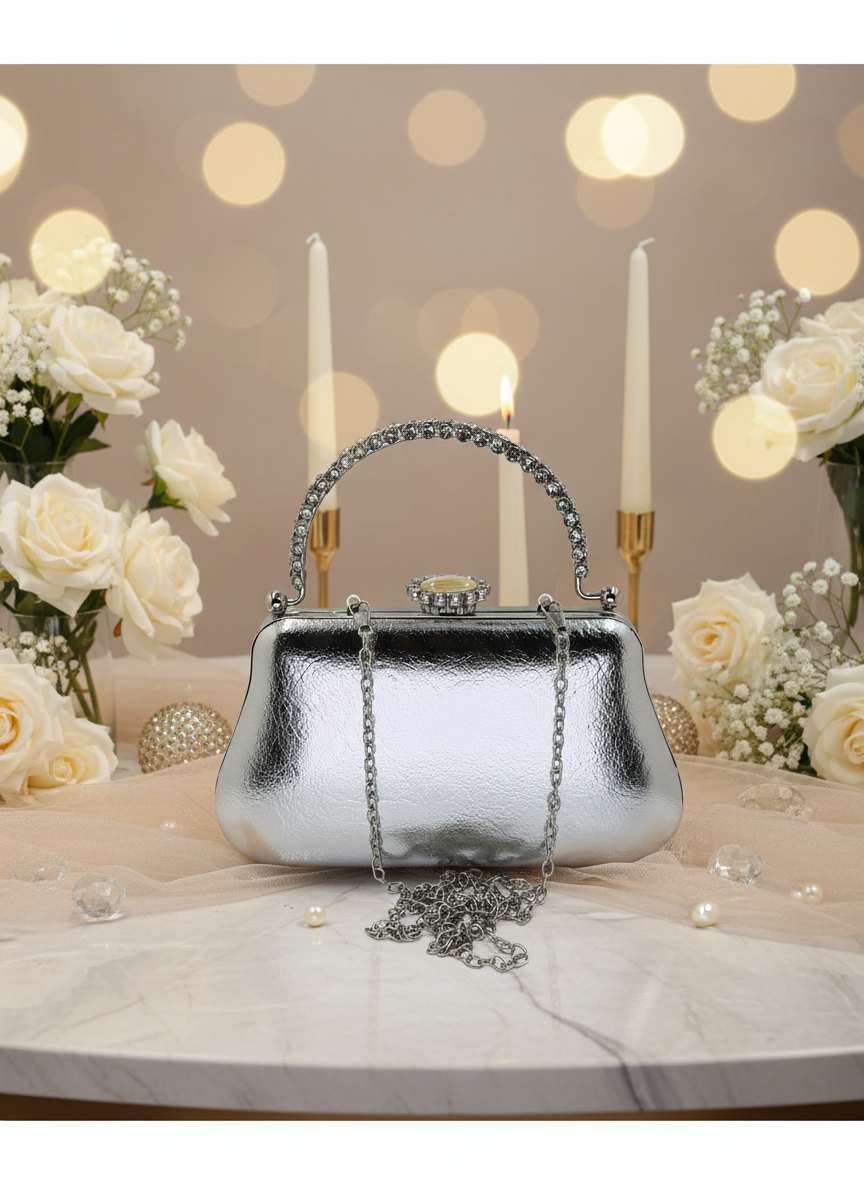 Kırışık Cilt Deri Siyah abiye çanta, inci ve kristal işlemeli taş saplı lüks gece clutch.