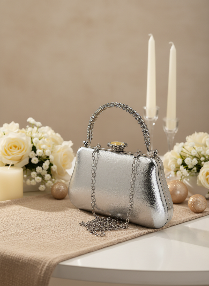 Kırışık Cilt Deri Siyah abiye çanta, inci ve kristal işlemeli taş saplı lüks gece clutch.