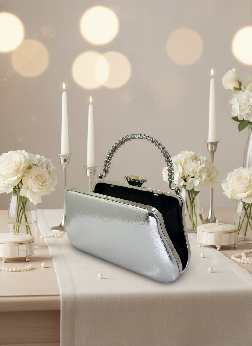 Kırışık Cilt Deri Siyah abiye çanta, inci ve kristal işlemeli taş saplı lüks gece clutch.