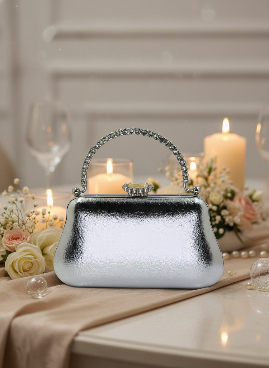 Kırışık Cilt Deri Siyah abiye çanta, inci ve kristal işlemeli taş saplı lüks gece clutch.