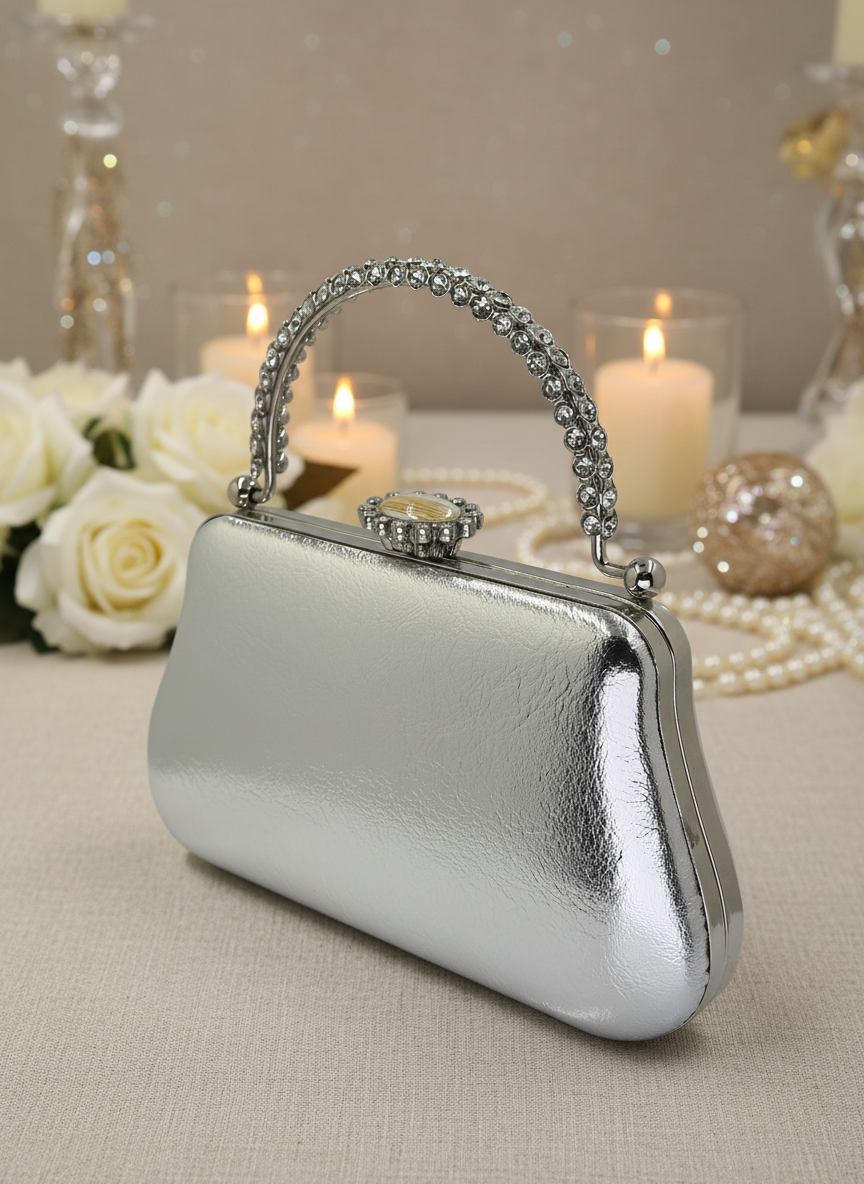 Kırışık Cilt Deri Siyah abiye çanta, inci ve kristal işlemeli taş saplı lüks gece clutch.
